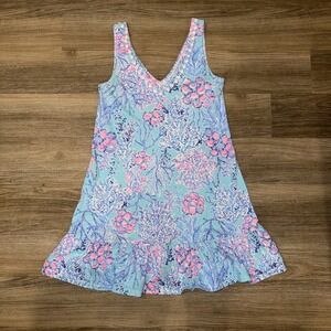 Lilly‎ Pulitzer Camilla Swing Tiered Mini Dress Pom Pom Printed Cotton Size S